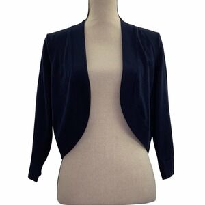 JESSICA Howard Solid Navy Blue 3/4 Sleeve Open Front Shrug Cardigan Sweater